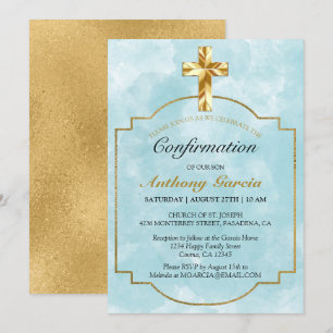 Invitation Confirmation de l'élégante Croix d'or bleu