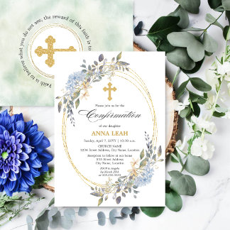 Invitation Confirmation de l'élégante croix d'or florale