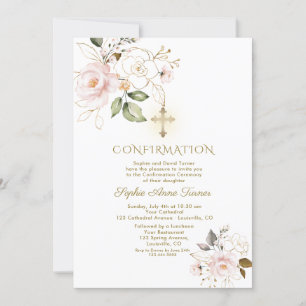 Invitation Confirmation de luxe rose or floral fille