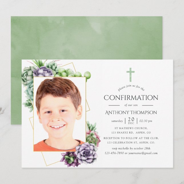 Invitation Confirmation de photo géométrique succulente (Devant / Derrière)