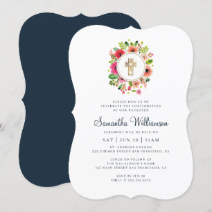 Invitation Confirmation De Sa Croix Florale Aquarelle