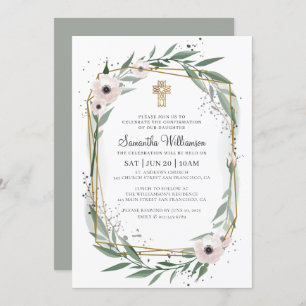 Invitation Confirmation De Sa Croix Florale Géométrique Moder