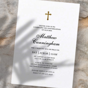 Invitation Confirmation De Sa Croix Minimaliste D'Or