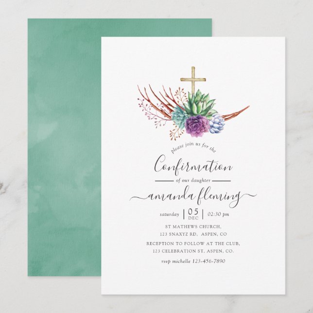 Invitation Confirmation de succulentes de désert à l'aquarell (Devant / Derrière)