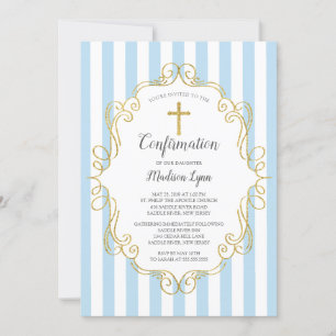 Invitation Confirmation des Garçons à cadre bleu et or