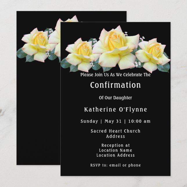 Invitation Confirmation des roses jaunes (Devant / Derrière)