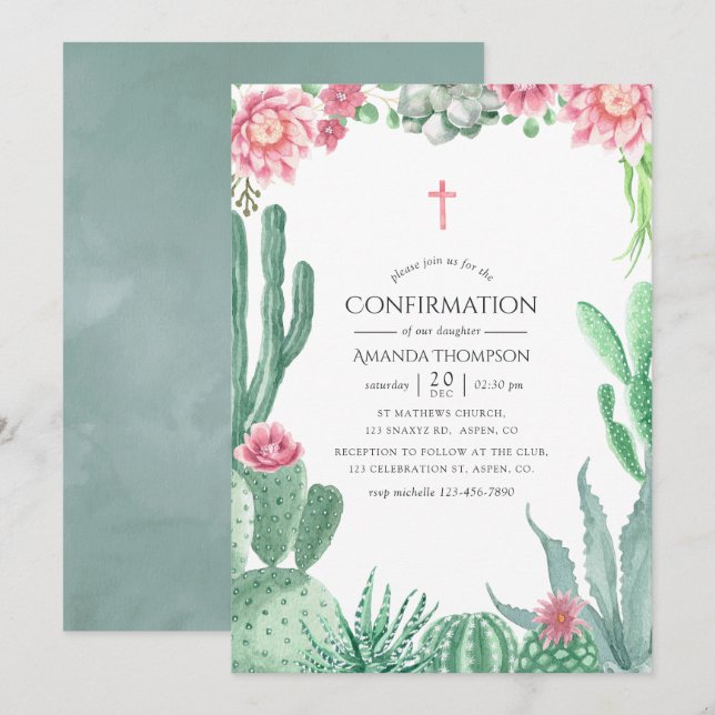 Invitation Confirmation des succulents d'aquarelle (Devant / Derrière)