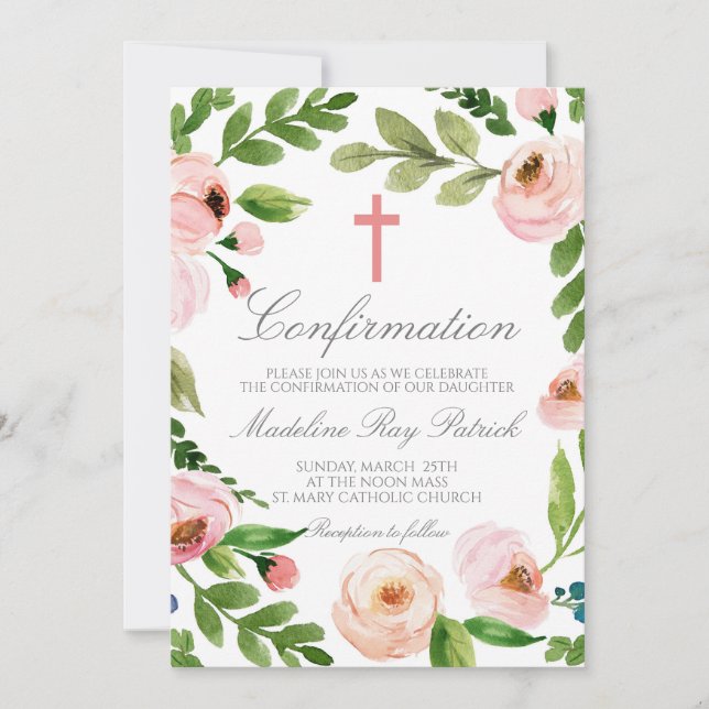 Invitation Confirmation du cadre floral rose (Devant)