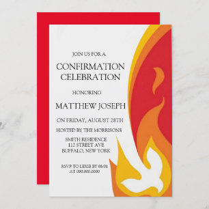 Invitation Confirmation du feu de colombe rouge jaune tendanc