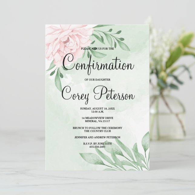 Invitation Confirmation du feuillage rose Eucalyptus (Debout devant)