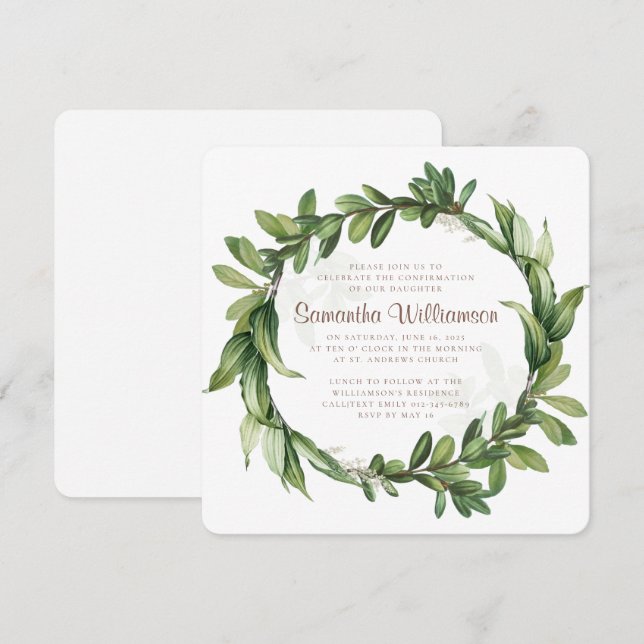 Invitation Confirmation du feuillage vert moderne (Devant / Derrière)