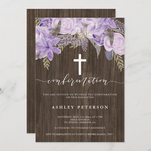 Invitation Confirmation en bois d'aquarelle rose fleuri (Devant / Derrière)