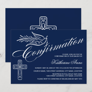 Invitation Confirmation en calligraphie avec croix et colombe