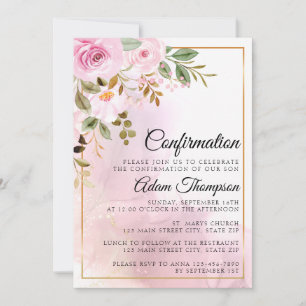 Invitation Confirmation en or et en Rose marbre rose