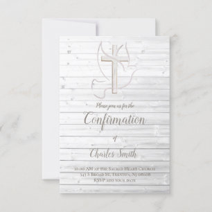 Invitation confirmation Esprit Saint design sur bois blanc