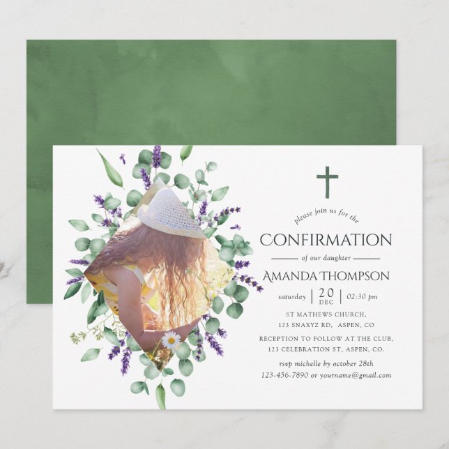 Invitation Confirmation Eucalyptus Lavande (Devant / Derrière)