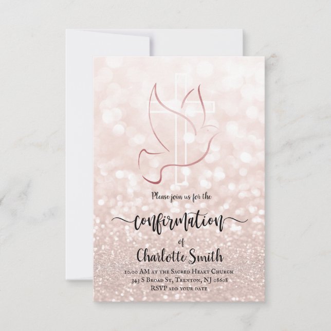 Invitation Confirmation fausse parties scintillant rose or te (Devant)