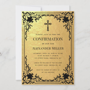 Invitation Confirmation Faux Gold Foil Vintage Cross Luxury