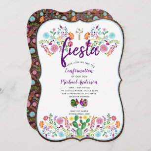 Invitation CONFIRMATION Fiesta Mexicaine Fleurs Folk Rustique