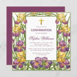 Invitation Confirmation Fille Iris Purple Croix Jaune Floral