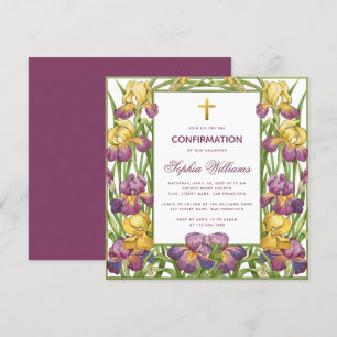 Invitation Confirmation Fille Iris Violet Jaune Croix Florale