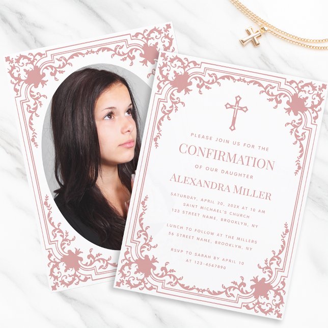 Invitation Confirmation Fille Rose Photo Rose Poussiéreuse Vi (Créateur téléchargé)