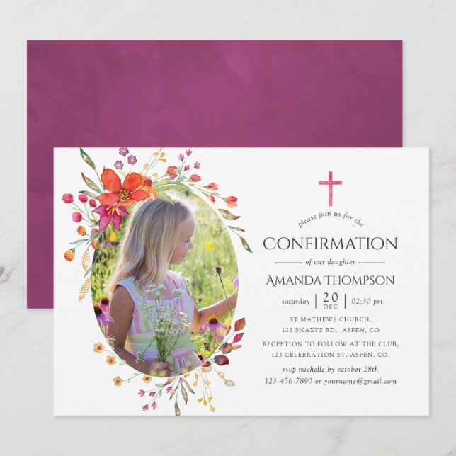Invitation Confirmation Fleur Sauvage Aquarelle (Devant / Derrière)