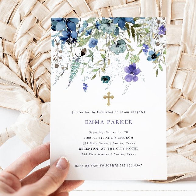 Invitation Confirmation Fleur sauvage délicate violet et bleu (Créateur téléchargé)