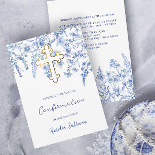 Invitation Confirmation Fleur sauvage en bleu français