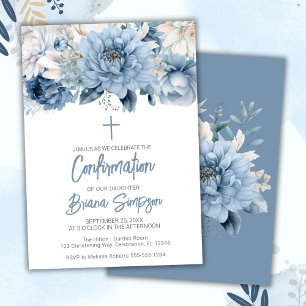 Invitation Confirmation Fleurie Bleu Poussière