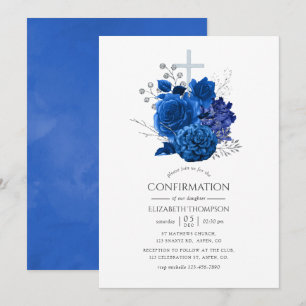 Invitation Confirmation Fleurie Bleu Royal et Argent