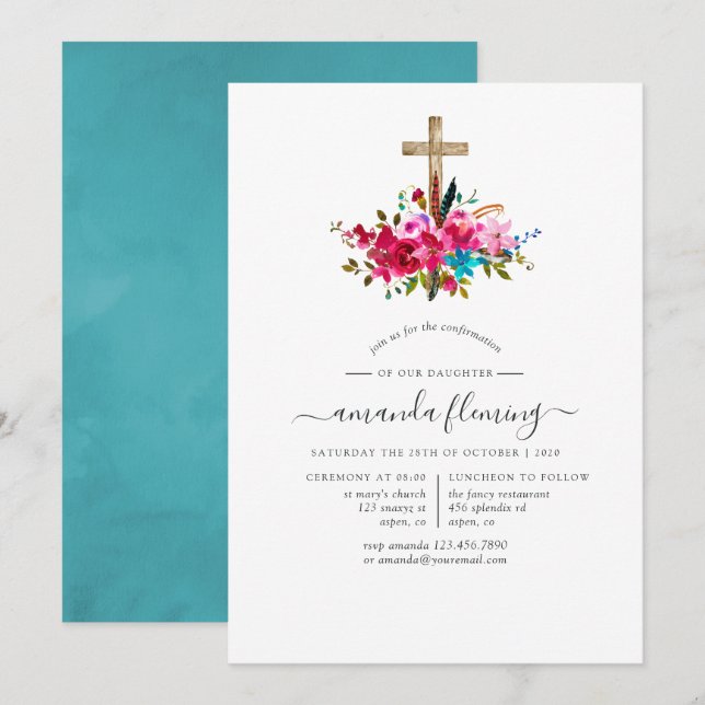 Invitation Confirmation Fleurie Bohème Chic (Devant / Derrière)