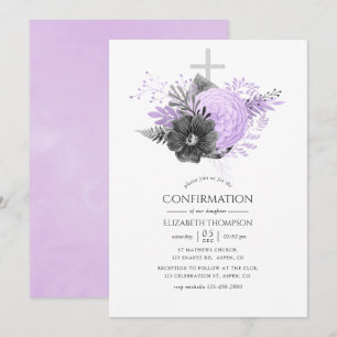 Invitation Confirmation Fleurie Lilas et Charbon