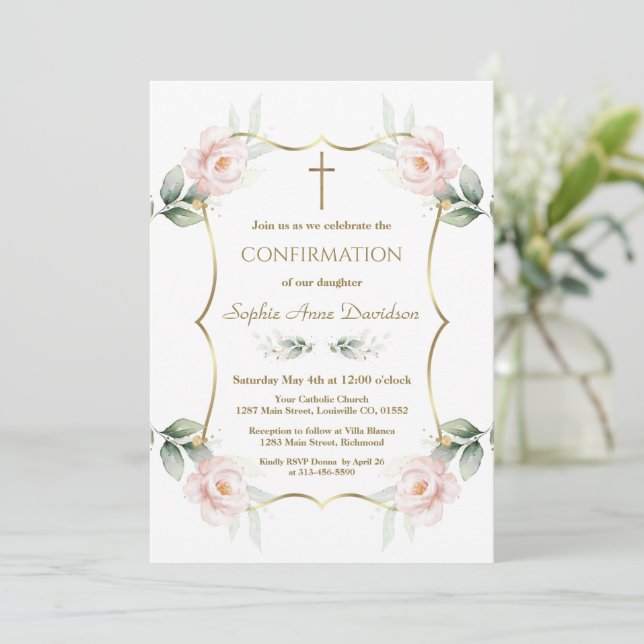 Invitation Confirmation Fleurie Rose Élégante et Aérée  (Debout devant)