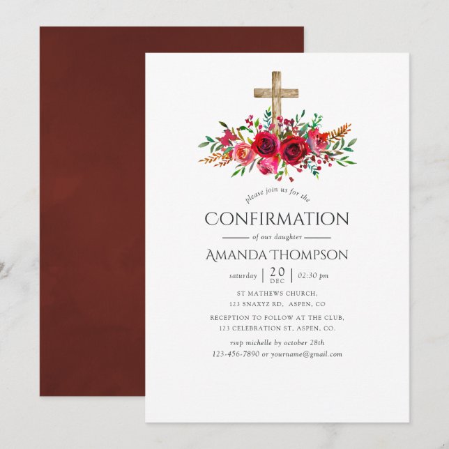 Invitation Confirmation Fleurie Rouge Bourgogne (Devant / Derrière)