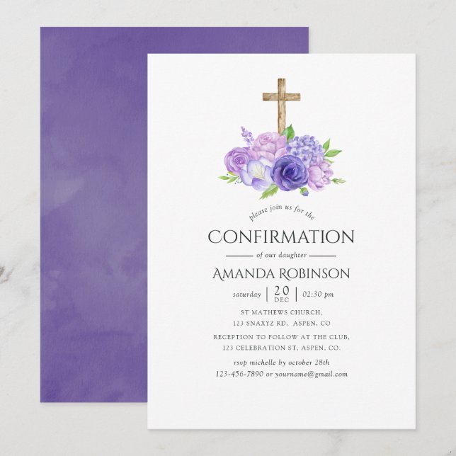 Invitation Confirmation Fleurie Ultra Violet (Devant / Derrière)