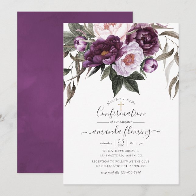 Invitation Confirmation Fleurie Velours Profond (Devant / Derrière)