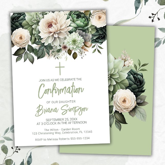 Invitation Confirmation Fleurie Vert Sauge (Créateur téléchargé)