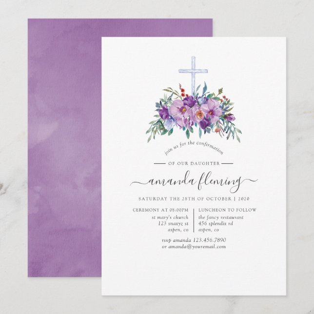 Invitation Confirmation Fleurie Violette (Devant / Derrière)