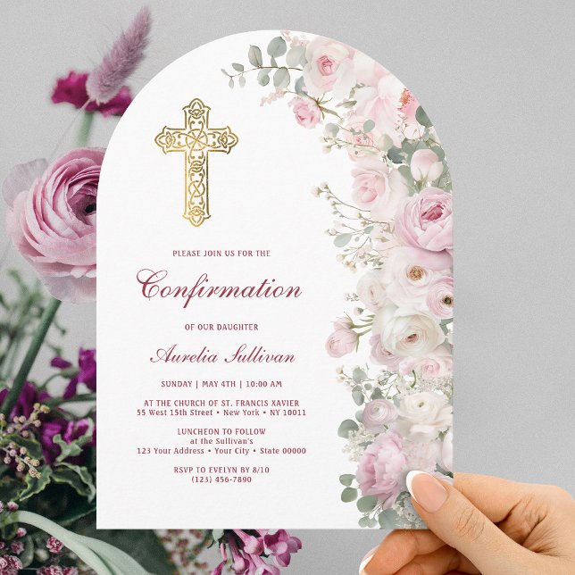 Invitation Confirmation Fleurs Rose Pâle sous Arche (Créateur téléchargé)