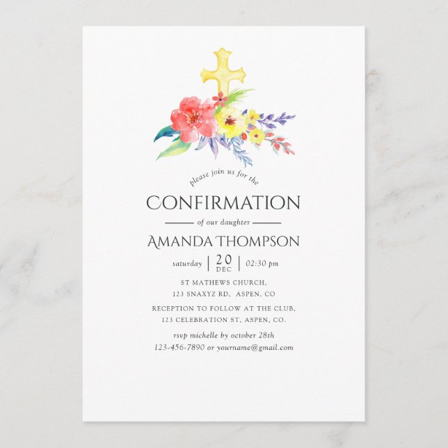 Invitation Confirmation florale aquarelle colorée (Devant)