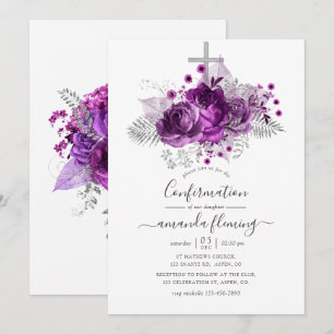 Invitation Confirmation florale aquarelle prune et argent