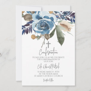 Invitation Confirmation Florale Bleue