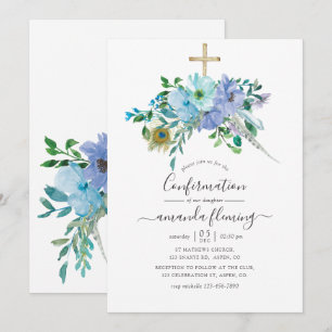 Invitation Confirmation florale bohème aquarelle verte et ble