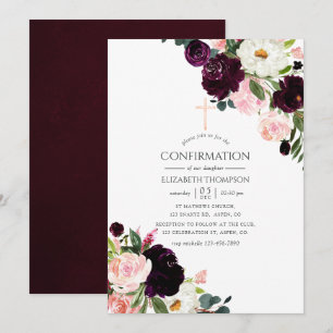 Invitation Confirmation florale de prune de Bourgogne et de r