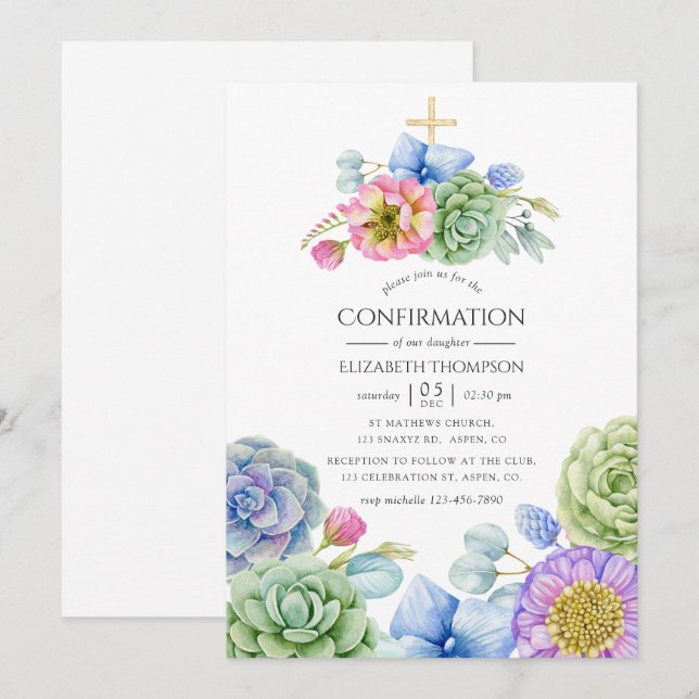 Invitation Confirmation florale de succulente tendance (Devant / Derrière)