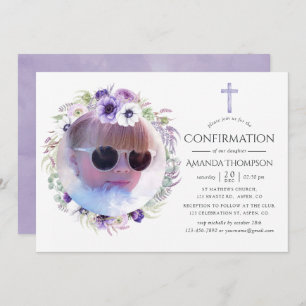 Invitation Confirmation florale de violet poussiéreux