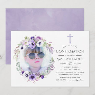 Invitation Confirmation florale de violet poussiéreux