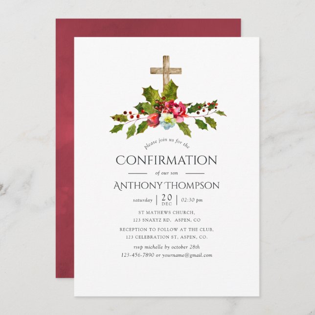 Invitation Confirmation florale du Mariage de Noël (Devant / Derrière)