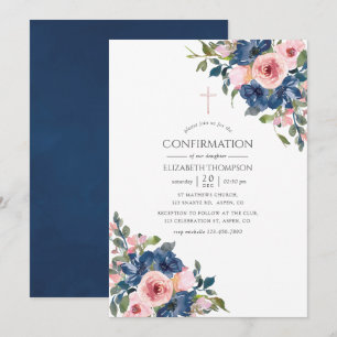 Invitation Confirmation Florale Navy et Blush Aquarelle